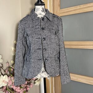 Relativity Womens Jacket Size L Black White Fitted Button Up Spring Fall Coat